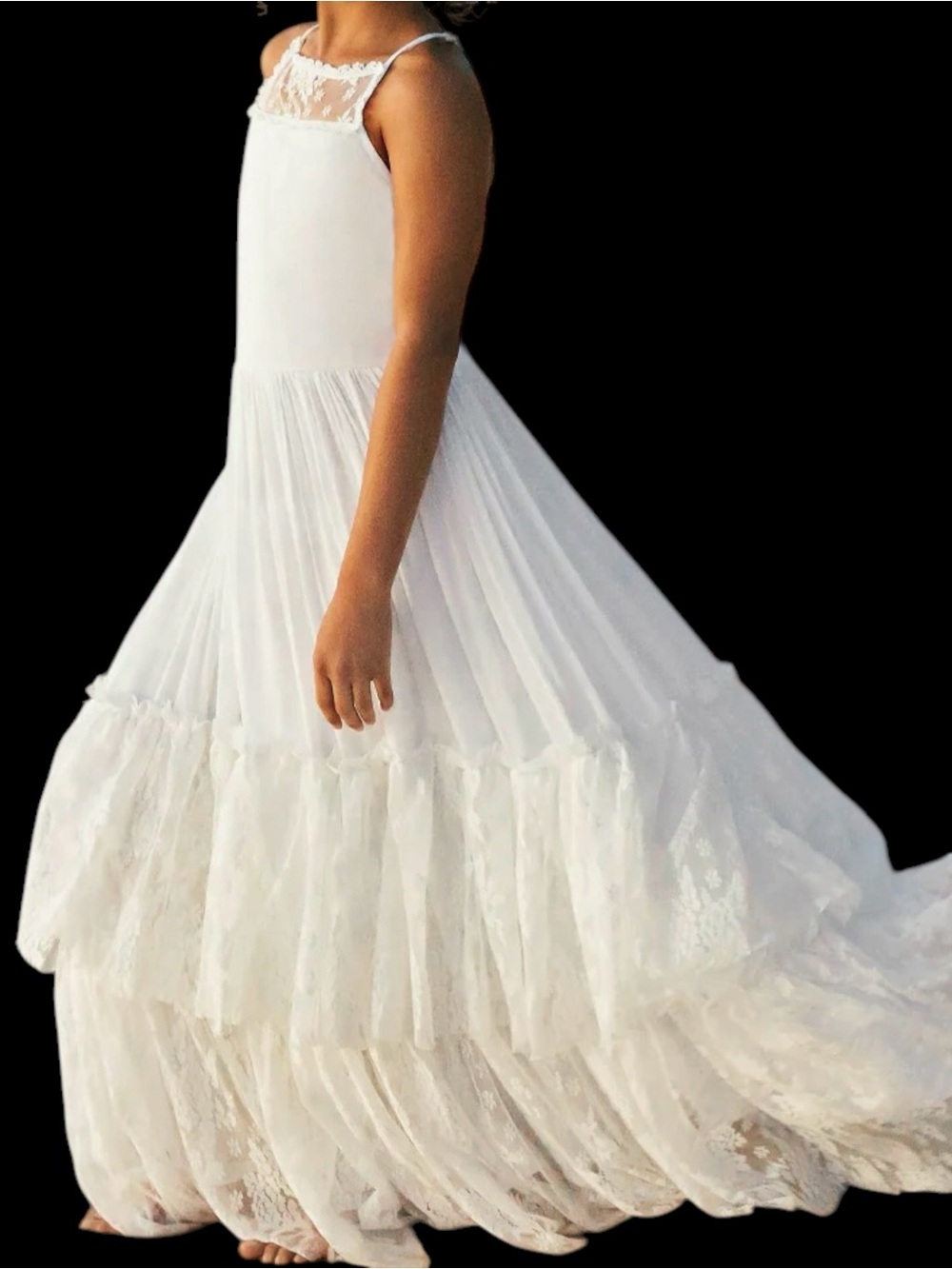Joyfolie Catrin Dress White Layered Lace Ruffles Tiered Skirt Photo Shoot NWT